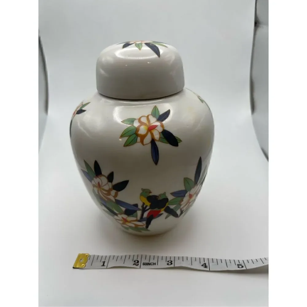 Vintage ginger jar birds flowers very colorful